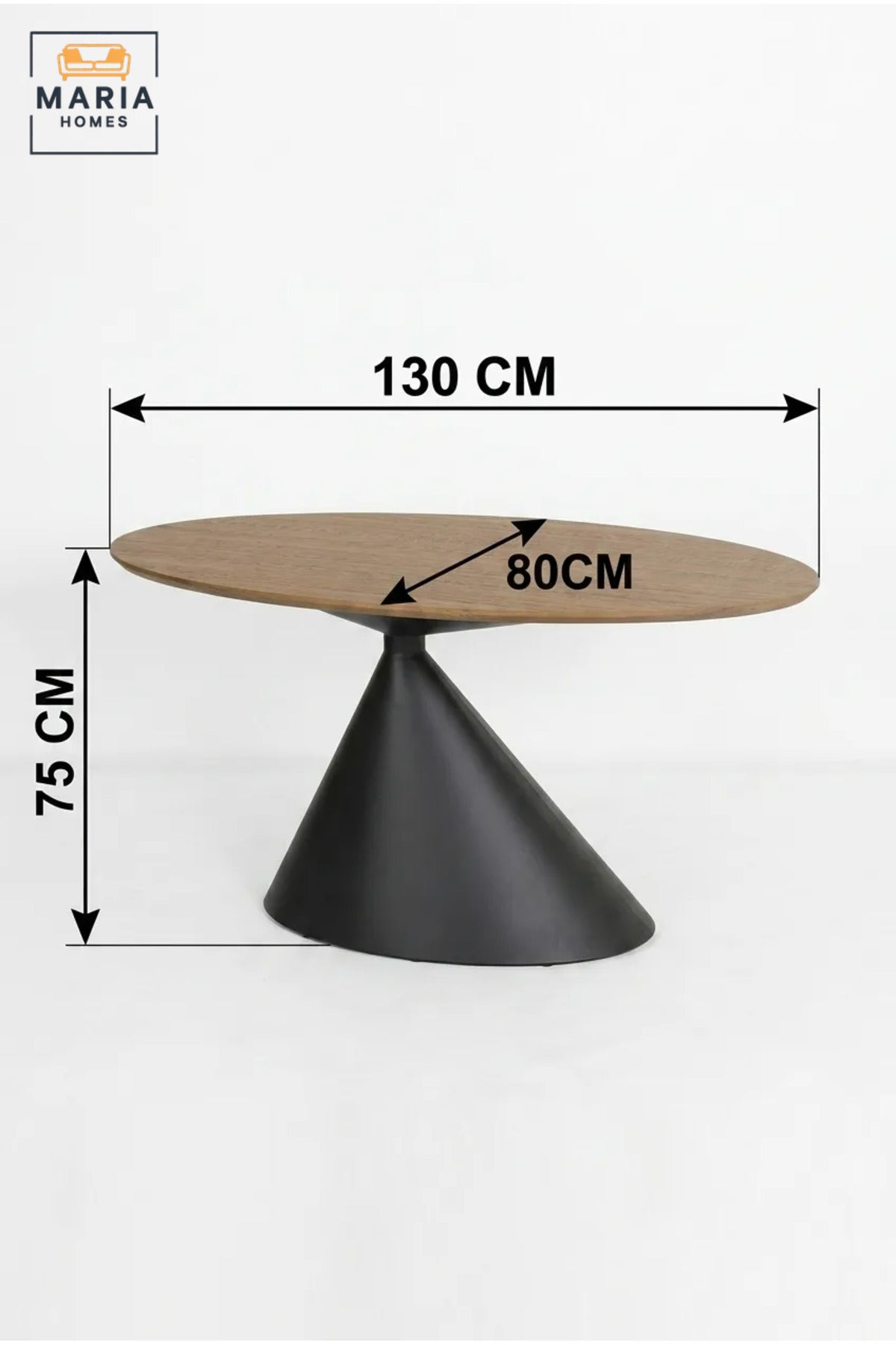 Modern Oval Dining Table with Wooden Top and Sculptural Cone Pedestal Base, Contemporary Table for Dining Room, Kitchen, Café and Restaurant