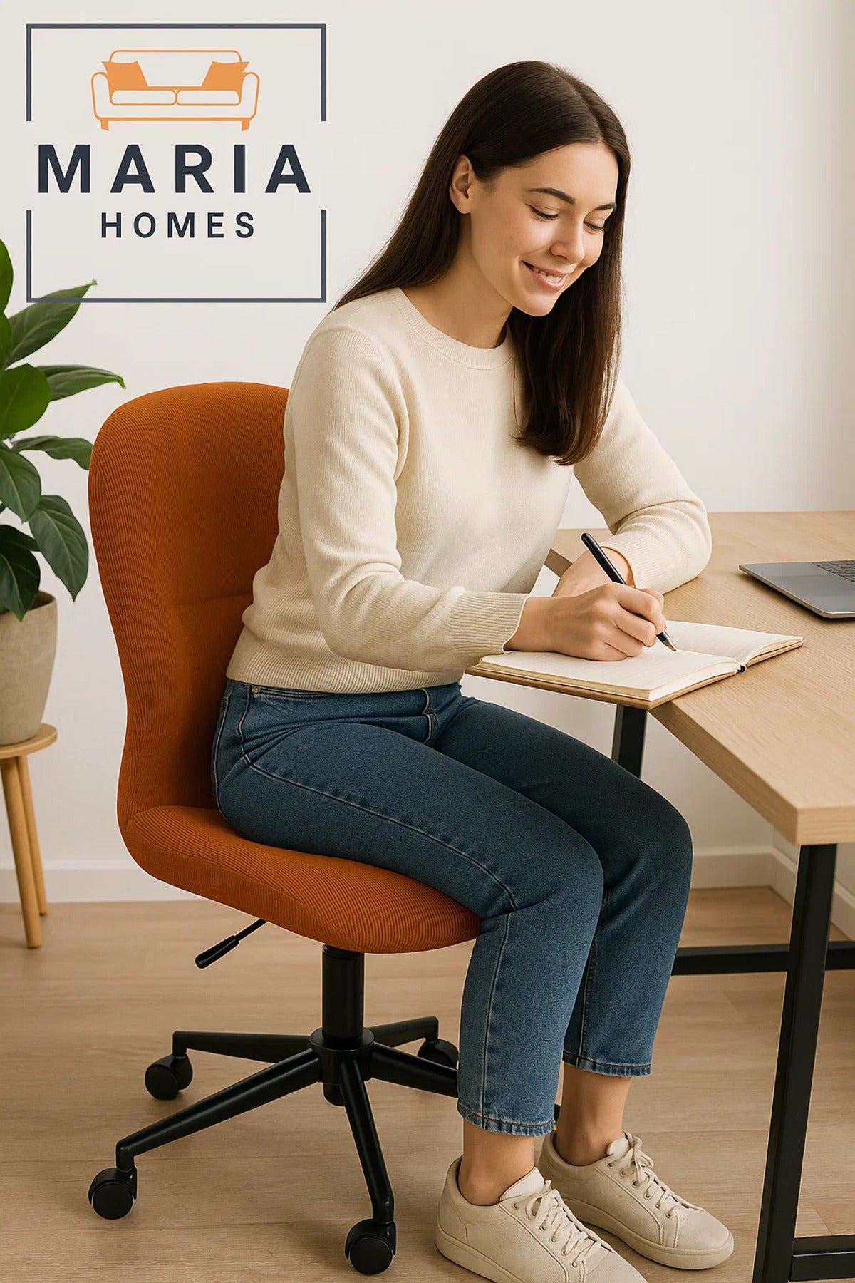 Ergonomic Orange Fabric Office Chair with Wheels Ð Swivel Desk Chair for Home and Workspaces