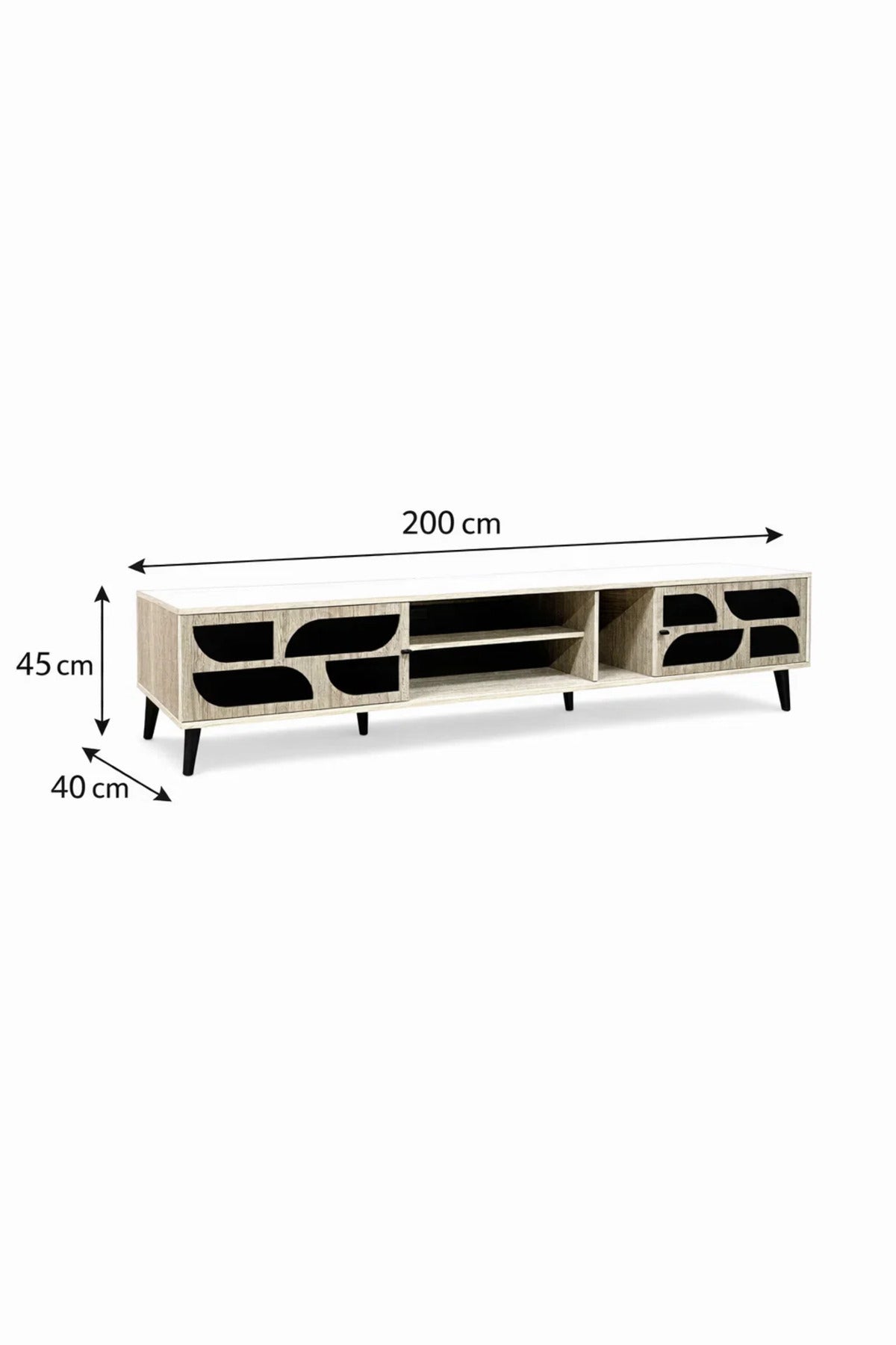 Beige TV Table 200_40_45 cm √ê Modern TV Stand with Decorative Doors