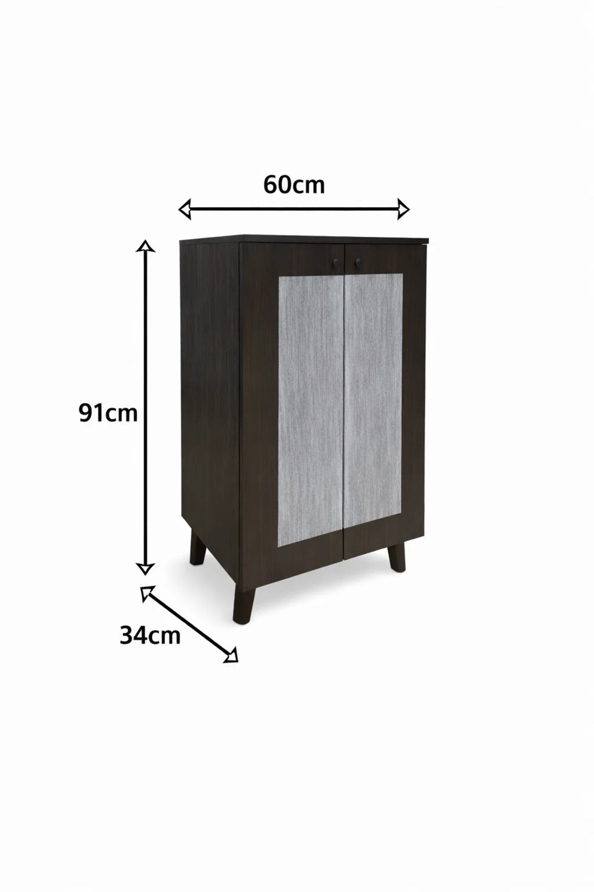 Modern 2-Door Wooden Shoe Cabinet Storage Organizer for Hallway Entryway Brown and Grey Finish