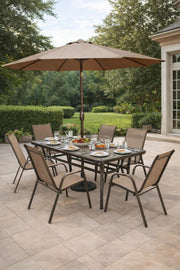 Outdoor Dining Set with Umbrella Ð Beige Table and 6 Chairs for Patio or Garden
