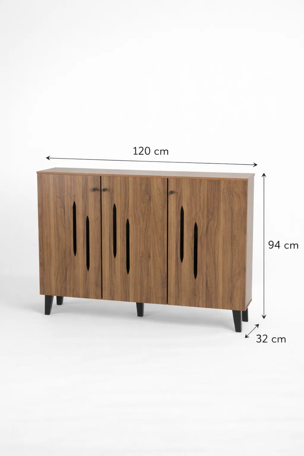 Modern Wooden Shoe Cabinet Dark Brown with Vertical Cut Out Design 120 x 32 x 94 cm