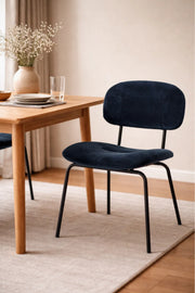 Modern Blue Velvet Dining Chair with Black Metal Legs Comfortable Dining Room Chair