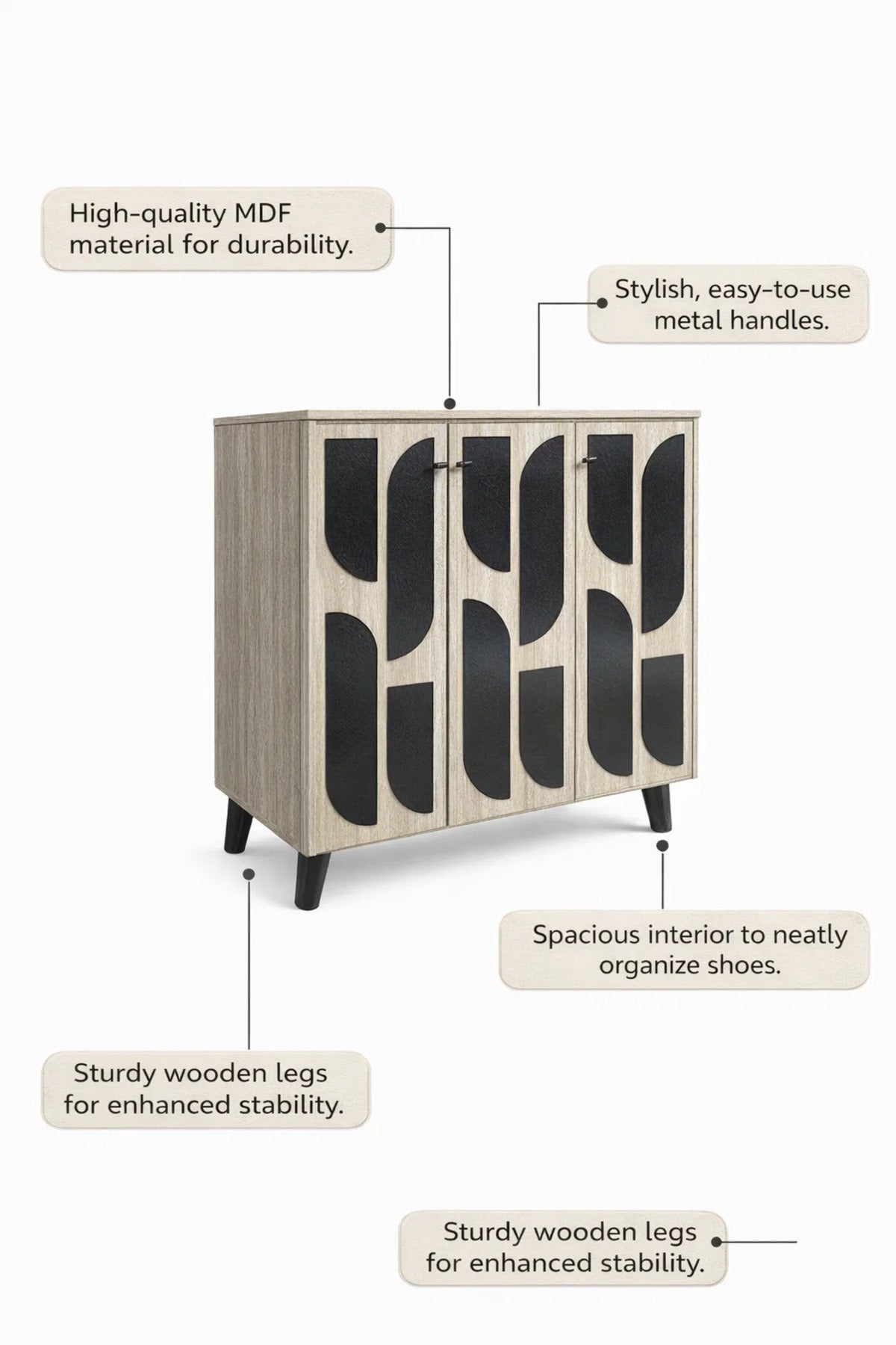 Beige Shoe Cabinet 90_34_91 cm √ê Modern Shoe Organizer with Decorative Doors