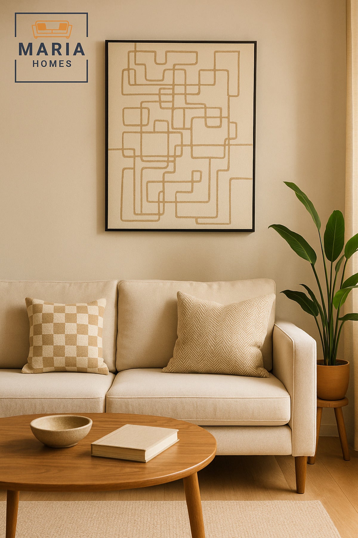 Large Minimalist White & Beige Geometric Line Wall Art Ð Framed Canvas 120_80 cm