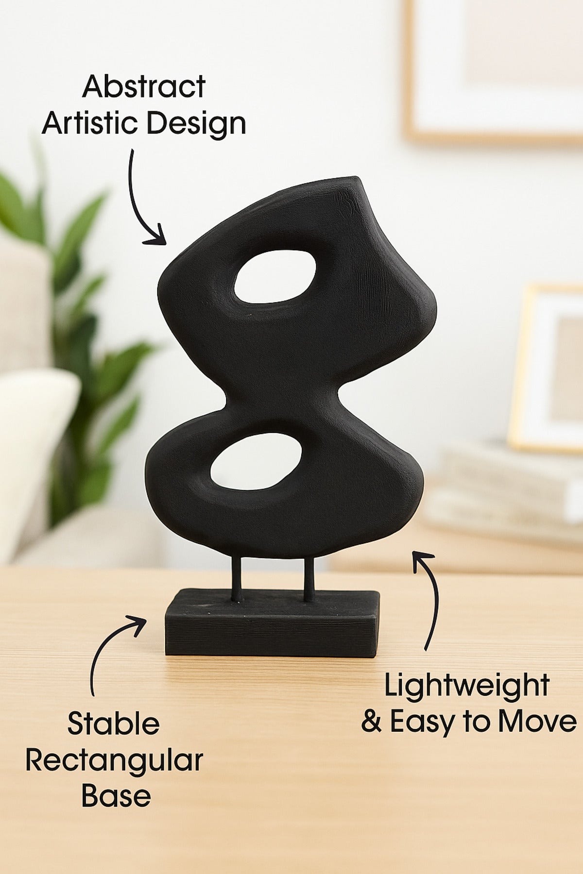 Black Wooden Abstract Decorative Sculpture on Stand Ð Modern Art Accent