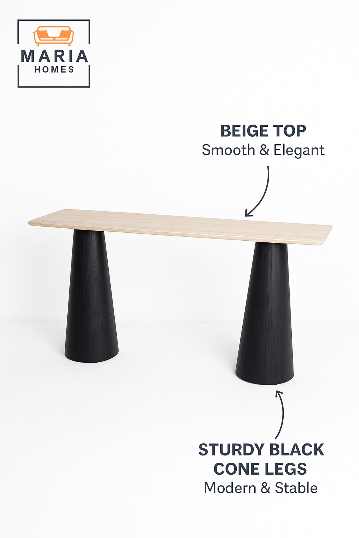 Modern Console Table Ð Beige Top with Black Base, Entryway & Living Room Furniture (140_40_80 cm)