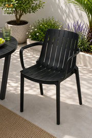 Modern Garden Chair with Armrests, Slatted Backrest, Lightweight Outdoor Seating for Patio, Balcony, Terrace, Garden, Café & Outdoor Dining