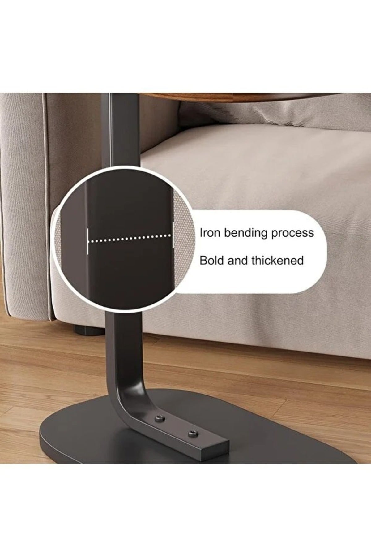 C Shaped Side Table with Metal Frame Coffee Bed Couch End Table Laptop Holder Table for