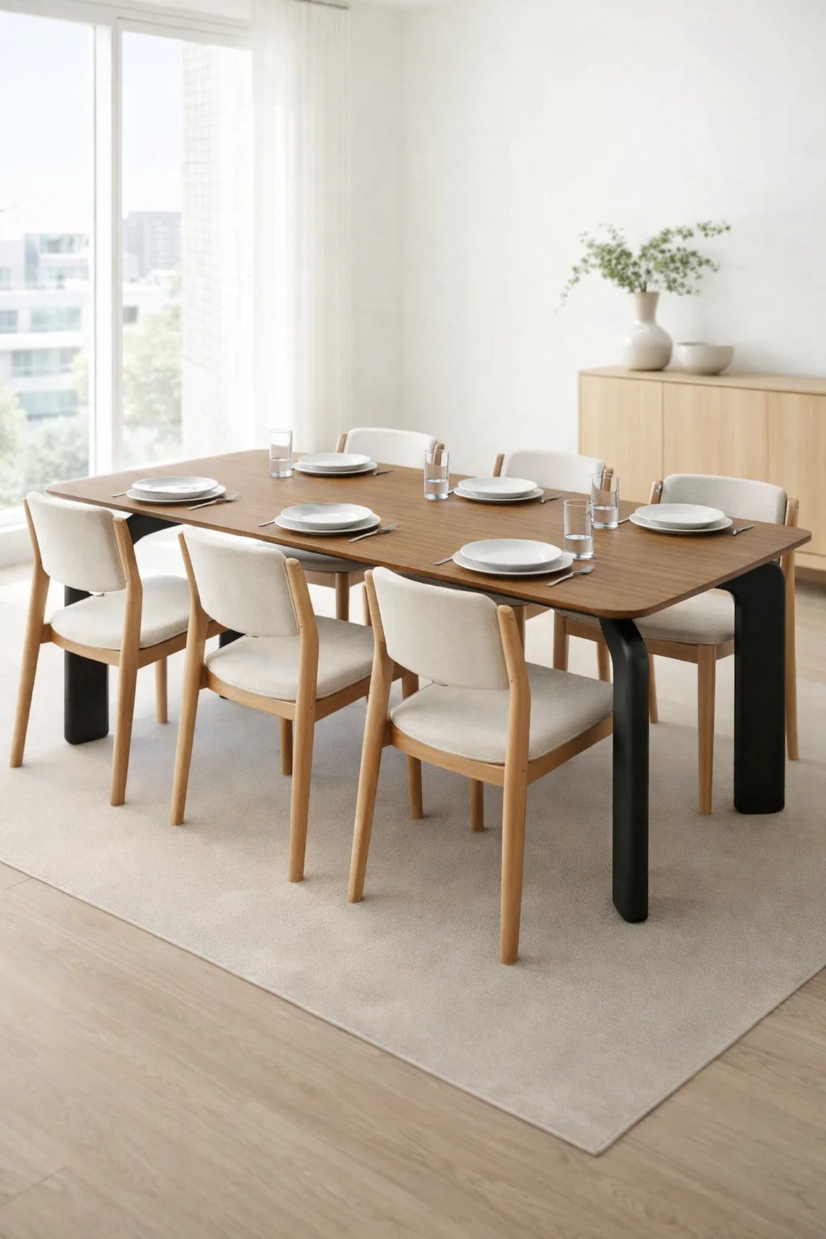 Modern Brown Dining Table Ð 150_90_76 cm | Elegant Wooden Top Table with Curved Black Legs