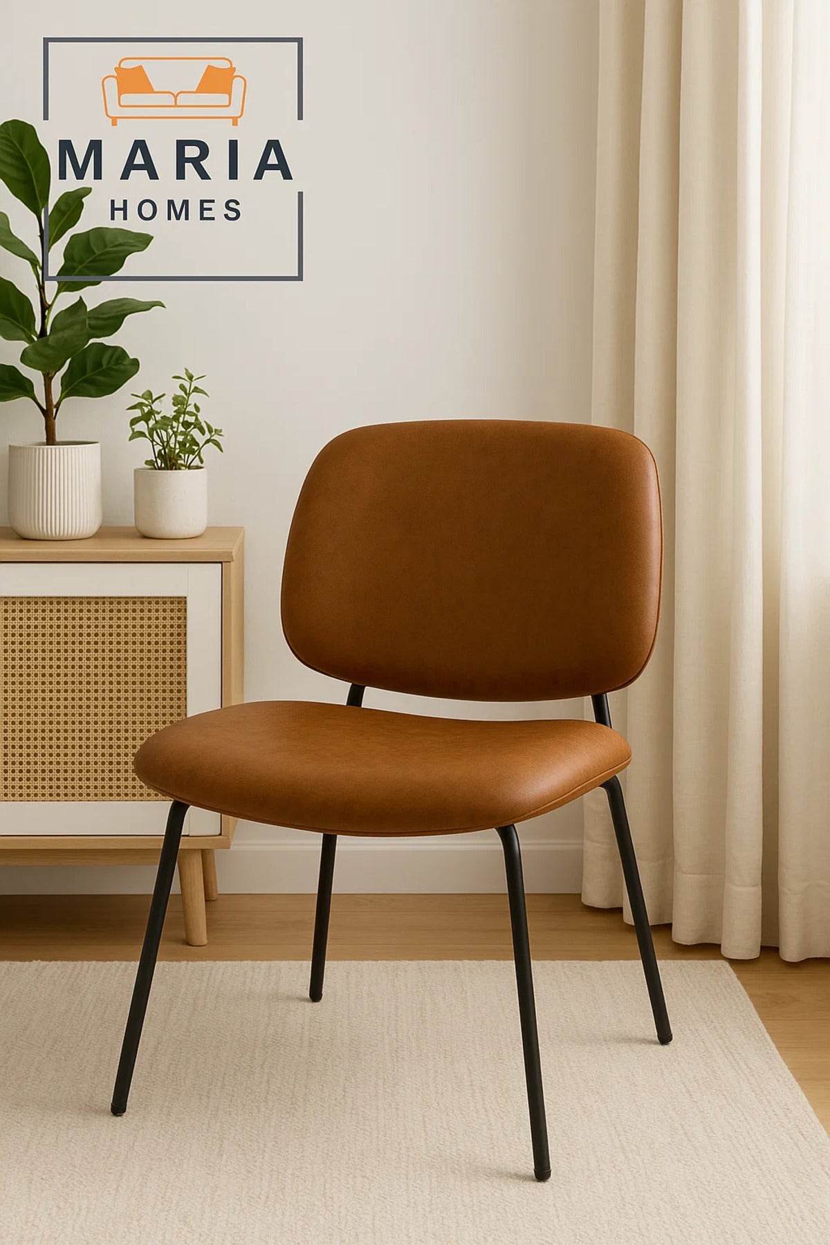 Retro Brown Faux Leather Dining Chair with Black Metal Legs Ð Modern Mid-Century Style Seating