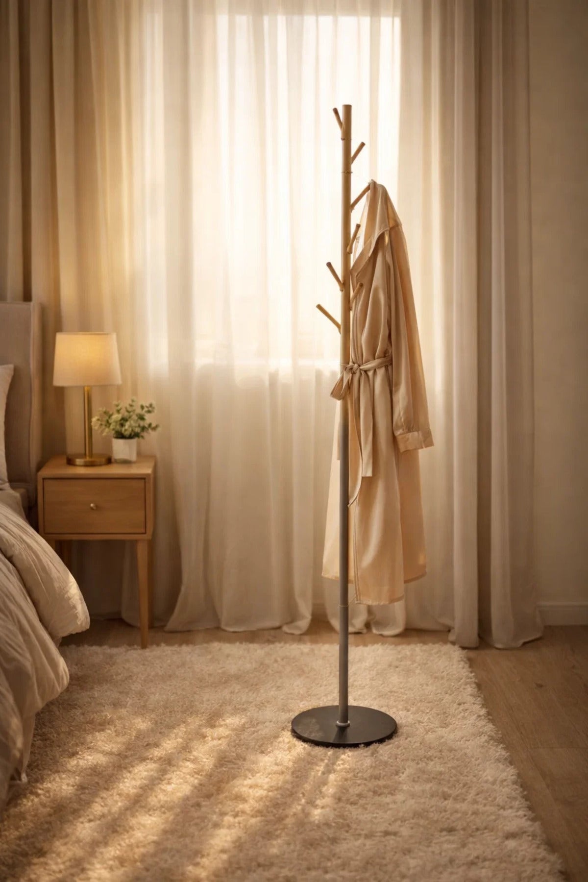 Minimalist Nordic Style Wooden and Metal Coat Rack Stand Floor Hanger for Jackets Hats Bags Clothes