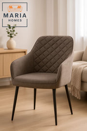 Dark Brown Quilted Fabric Armchair Ð Upholstered Lounge Chair with Black Legs for Home or Office Use