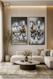 Luxury Running Horse Framed Wall Art Set of 2 √ê Modern Equestrian Painting for Living Room, Bedroom, Hallway & Office D≈Ωcor
