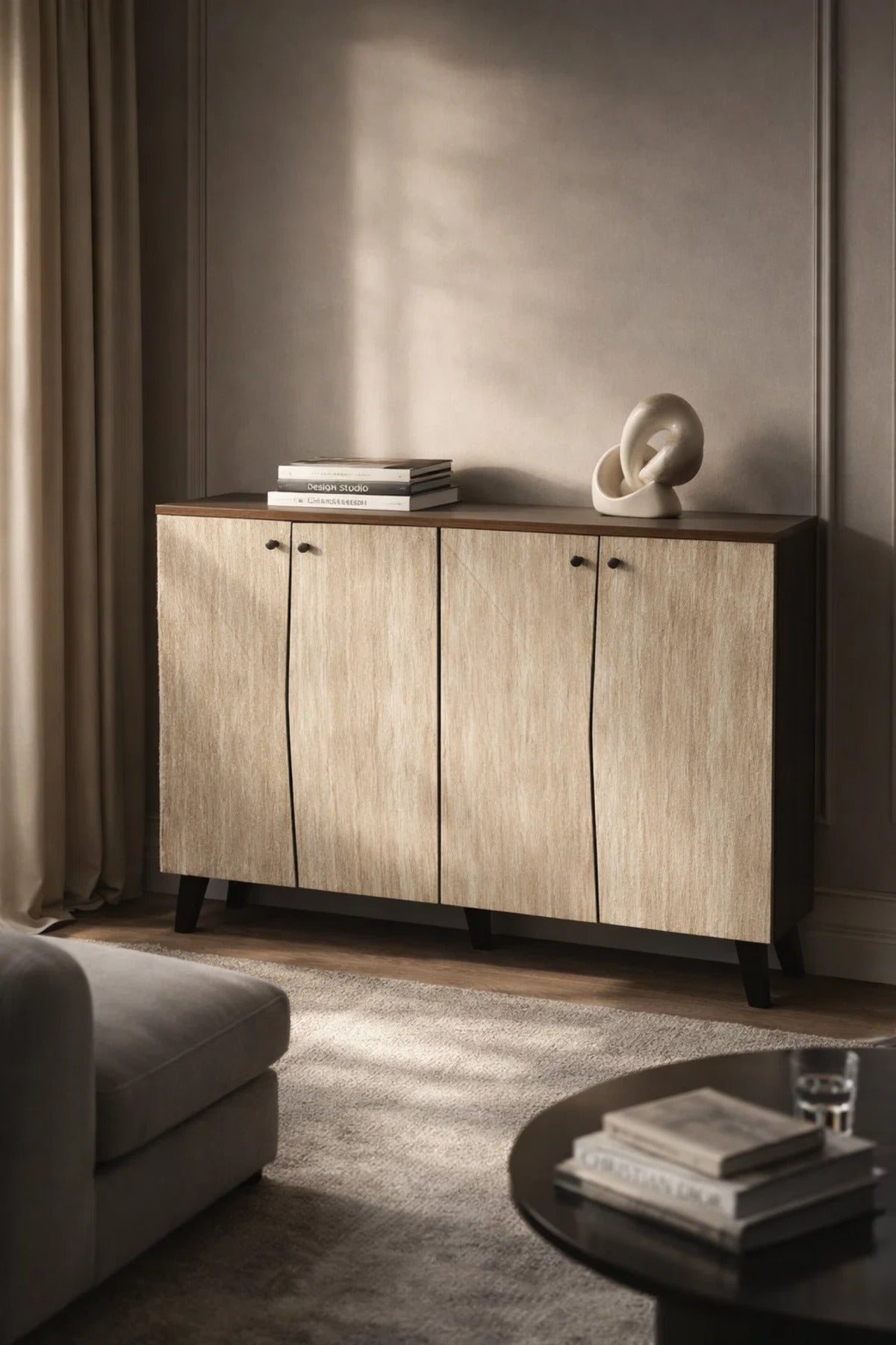 Dark Brown and Beige Shoe Cabinet with Minimal Design 120 x 32 x 93 cm