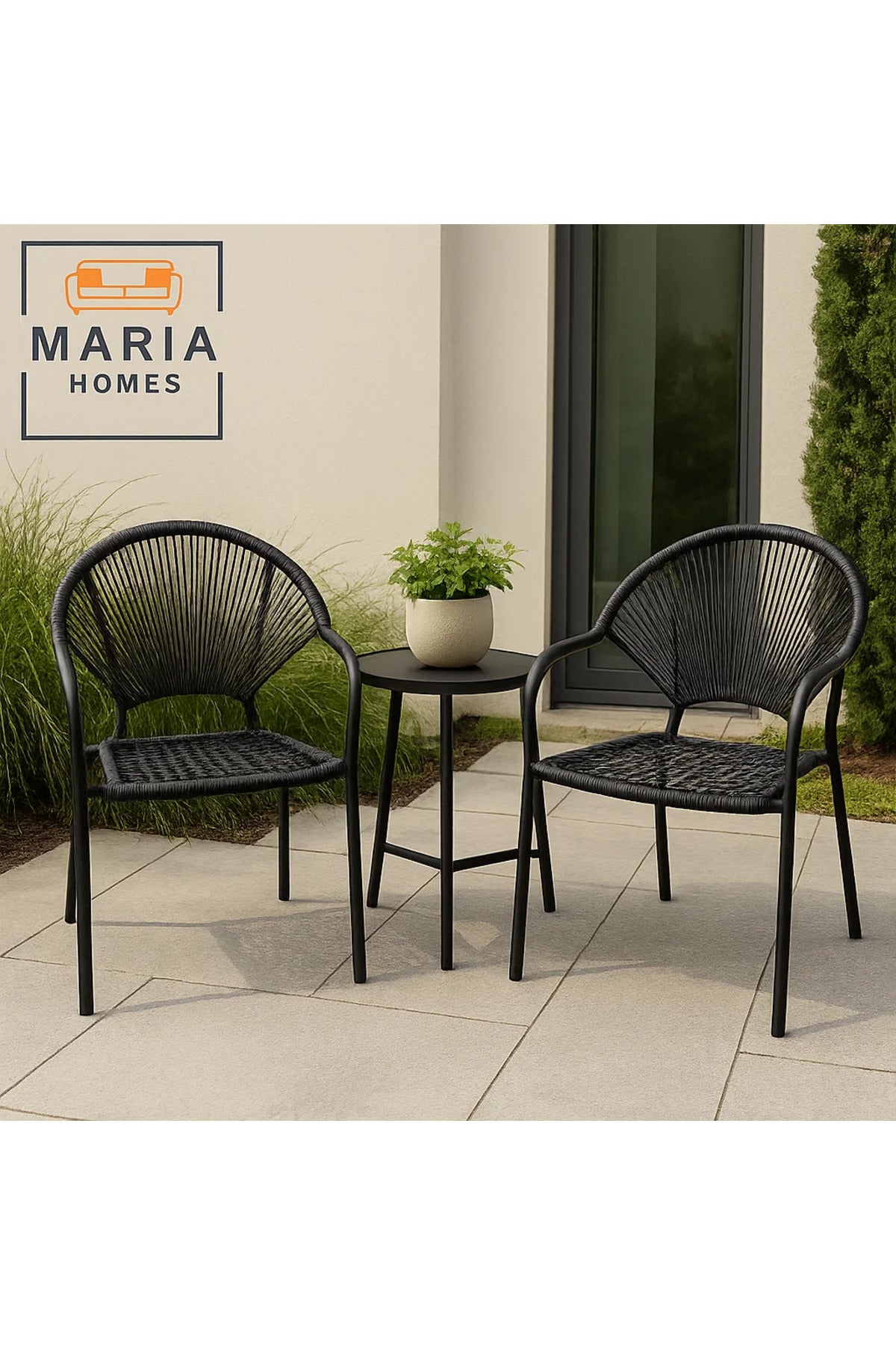 Modern Black Rope Woven Outdoor Chair Ð Sleek and Weather-Resistant Seating
