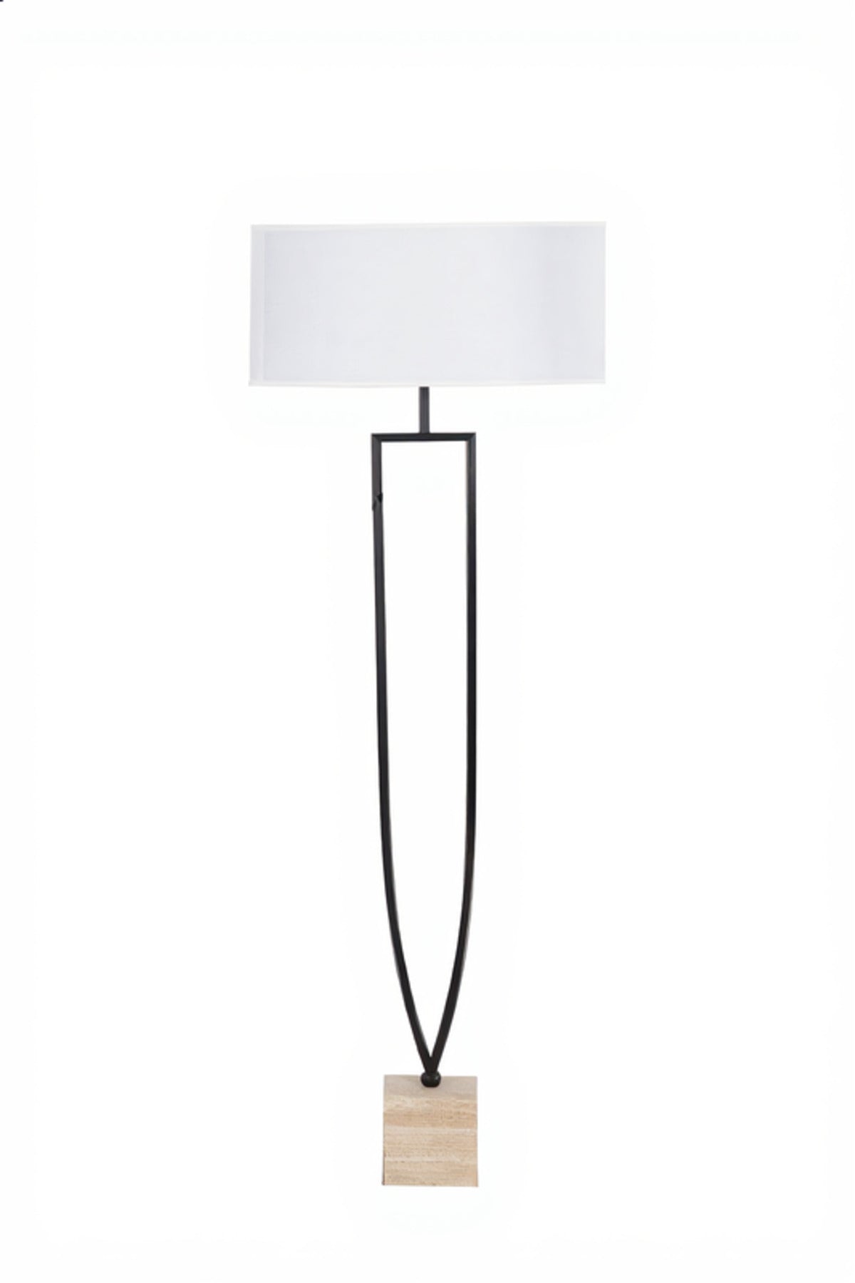 Modern Floor Lamp with Fabric Shade and Decorative Stone Base for Living Room