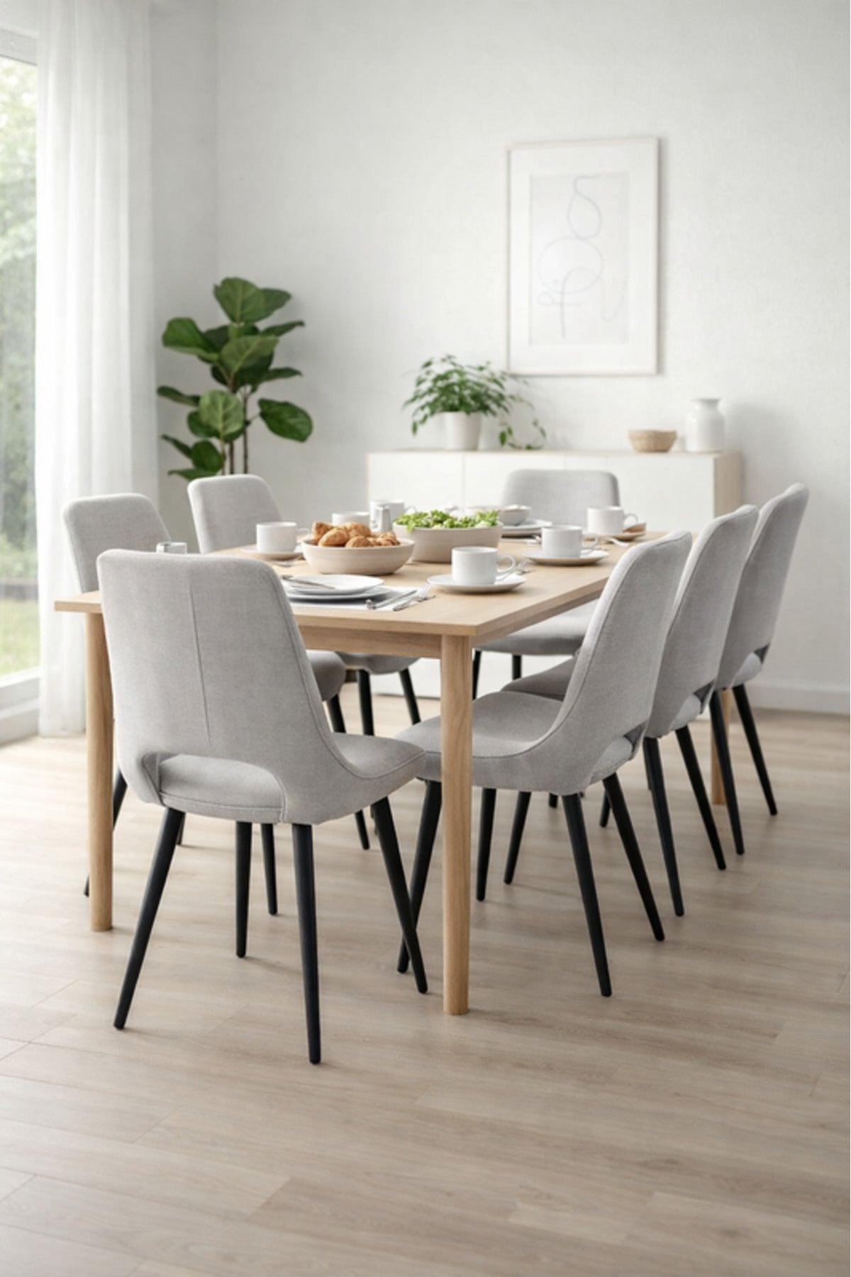 Light Grey Fabric Dining Chair 87x49x46cm Modern light grey fabric Kitchen