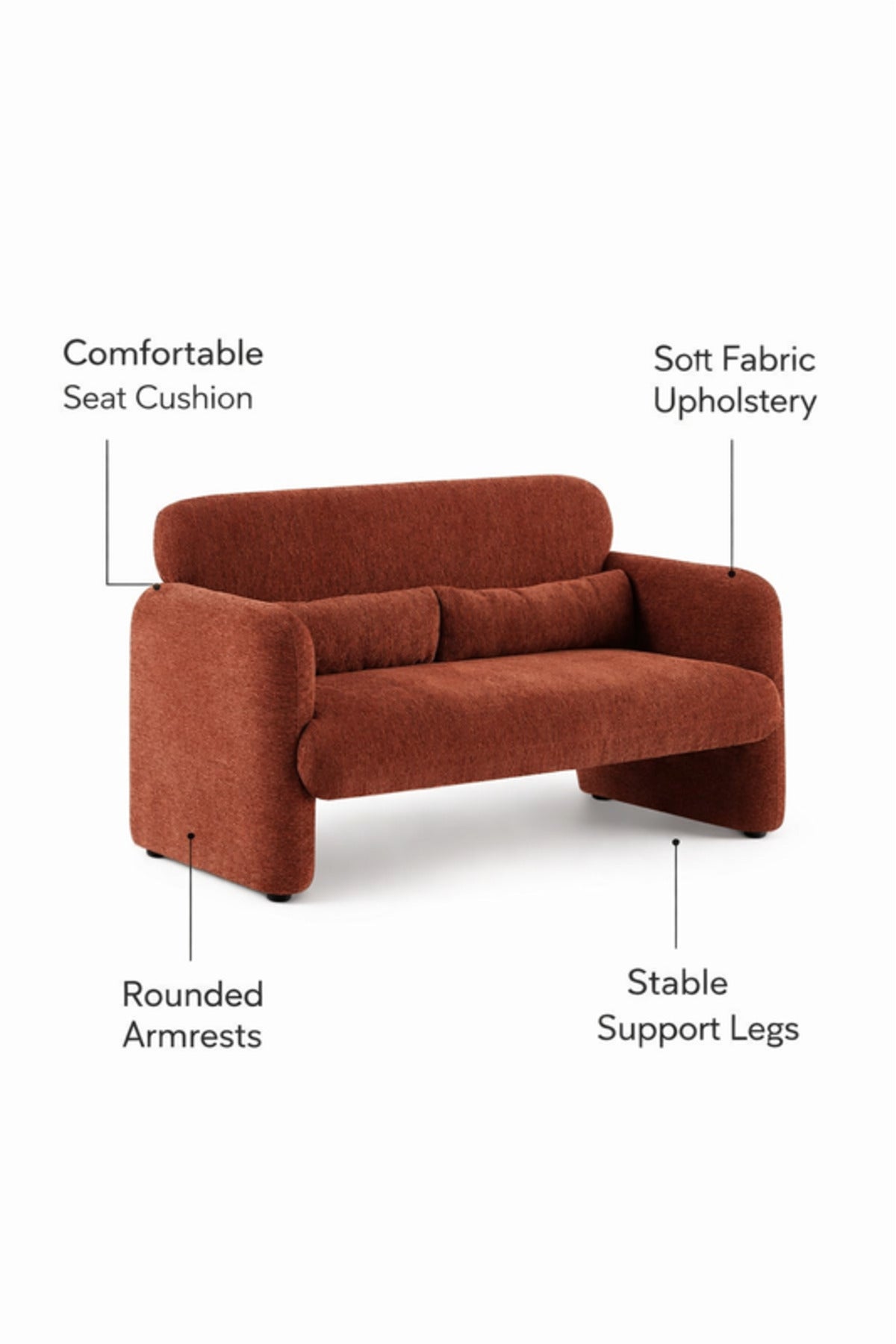 Dark Red Fabric 2 Seater Sofa Modern Living Room Loveseat dark red fabric Couch