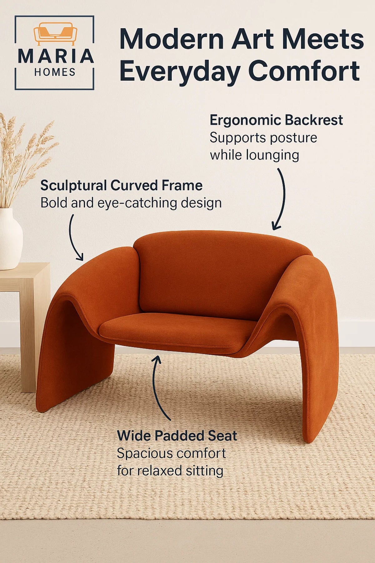 Modern Curved Velvet Sofa Chair