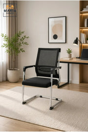 Executive Mesh Visitor Chair with Cushioned Seat, Chrome Cantilever Frame and Ergonomic Back Support