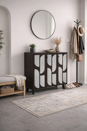 Brown & Grey Shoe Cabinet 90_34_91 cm √ê Modern Shoe Organizer with Decorative Doors