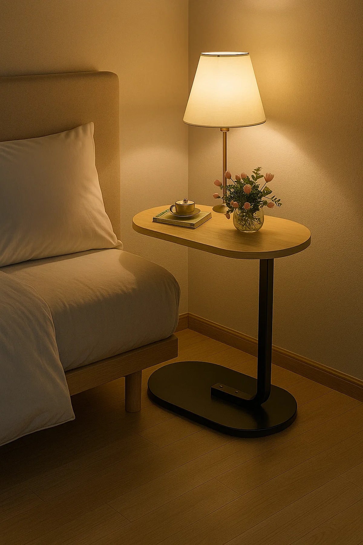 C-shaped side table set with metal frame, sofa end table, and laptop stand table: 4 tables