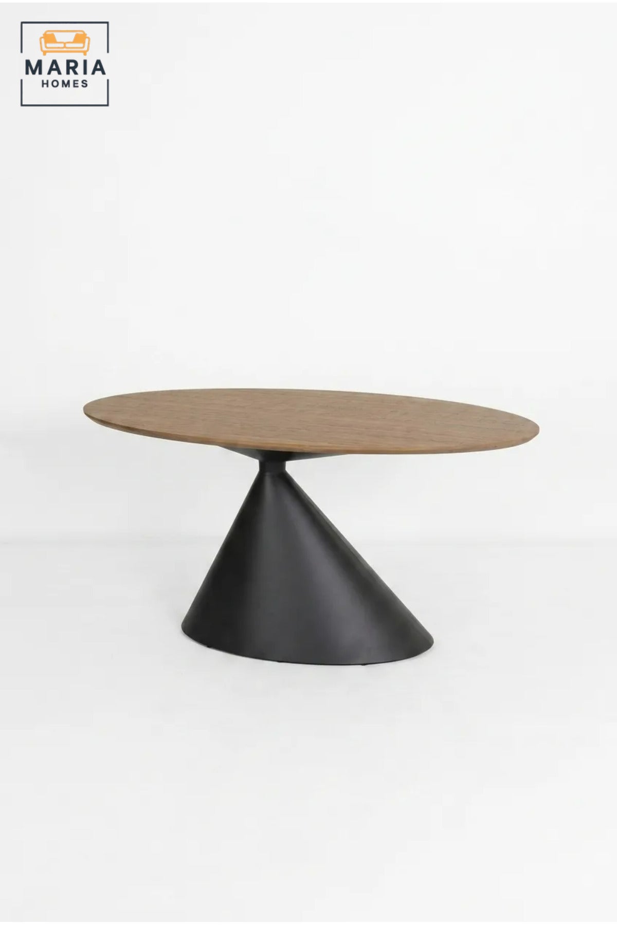 Modern Oval Dining Table with Wooden Top and Sculptural Cone Pedestal Base, Contemporary Table for Dining Room, Kitchen, Café and Restaurant