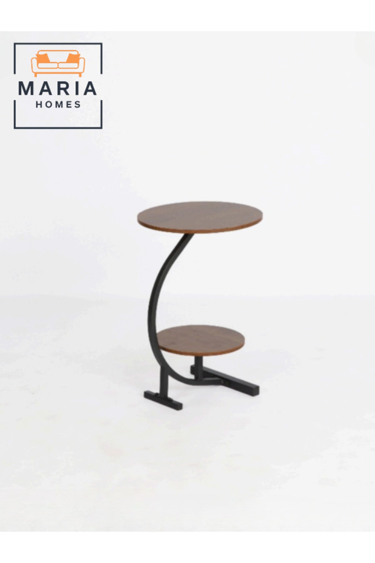 Modern Brown Round Side Table with Metal Frame Ð Two-Tier Accent Table (40_60 cm)