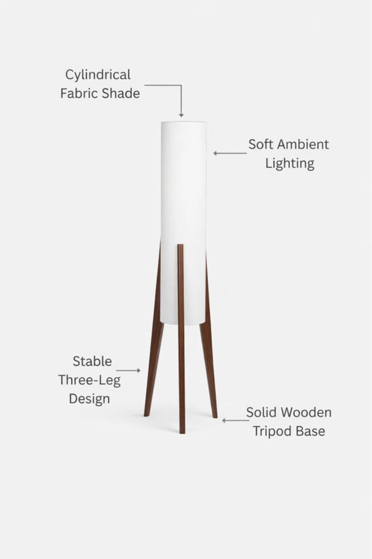 Modern Floor Lamp with Fabric Shade and Wooden Tripod Legs for Home Decor