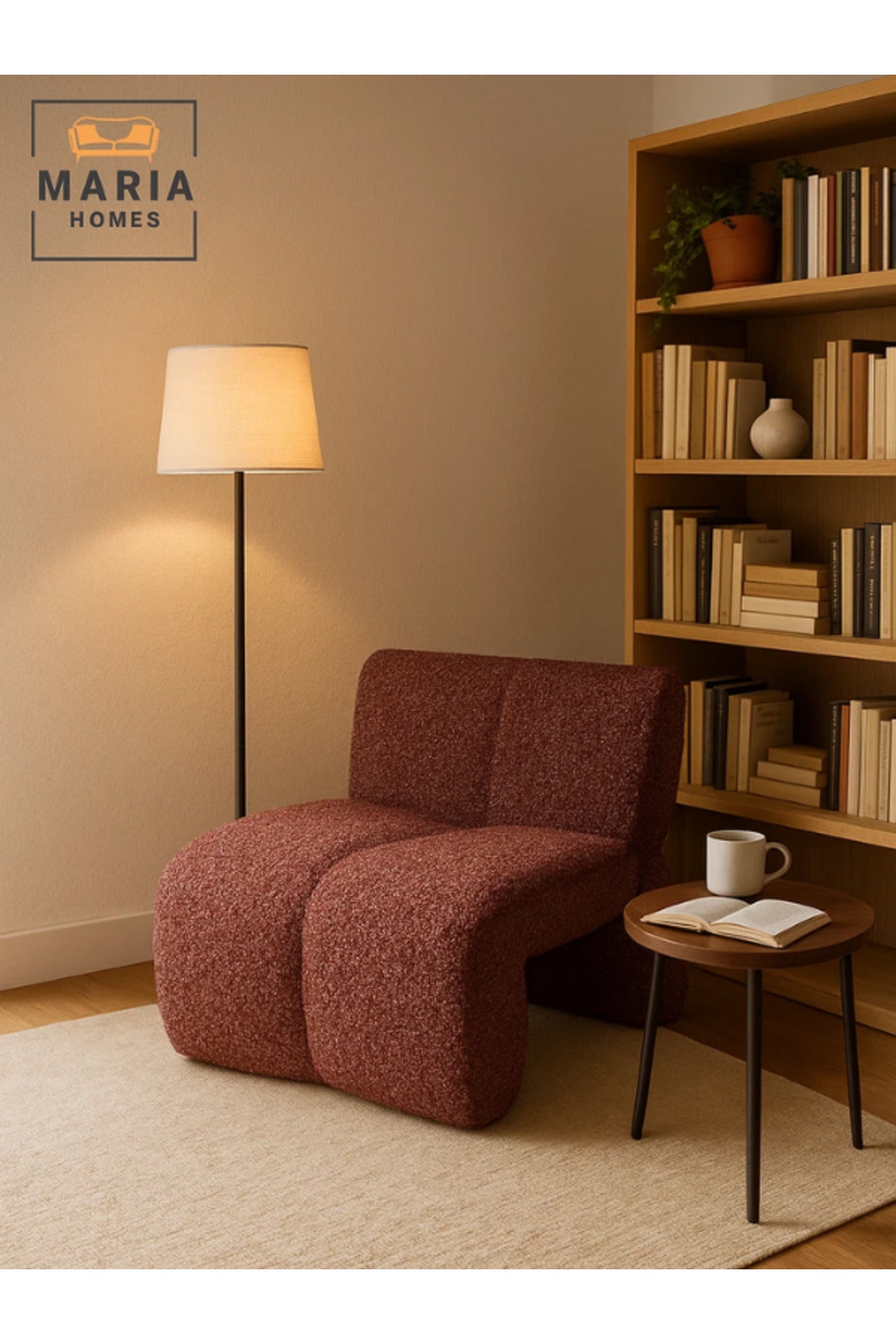 Modern Red Lounge Chair Ð Stylish Single Sofa with Plush Curved Design for Living Room