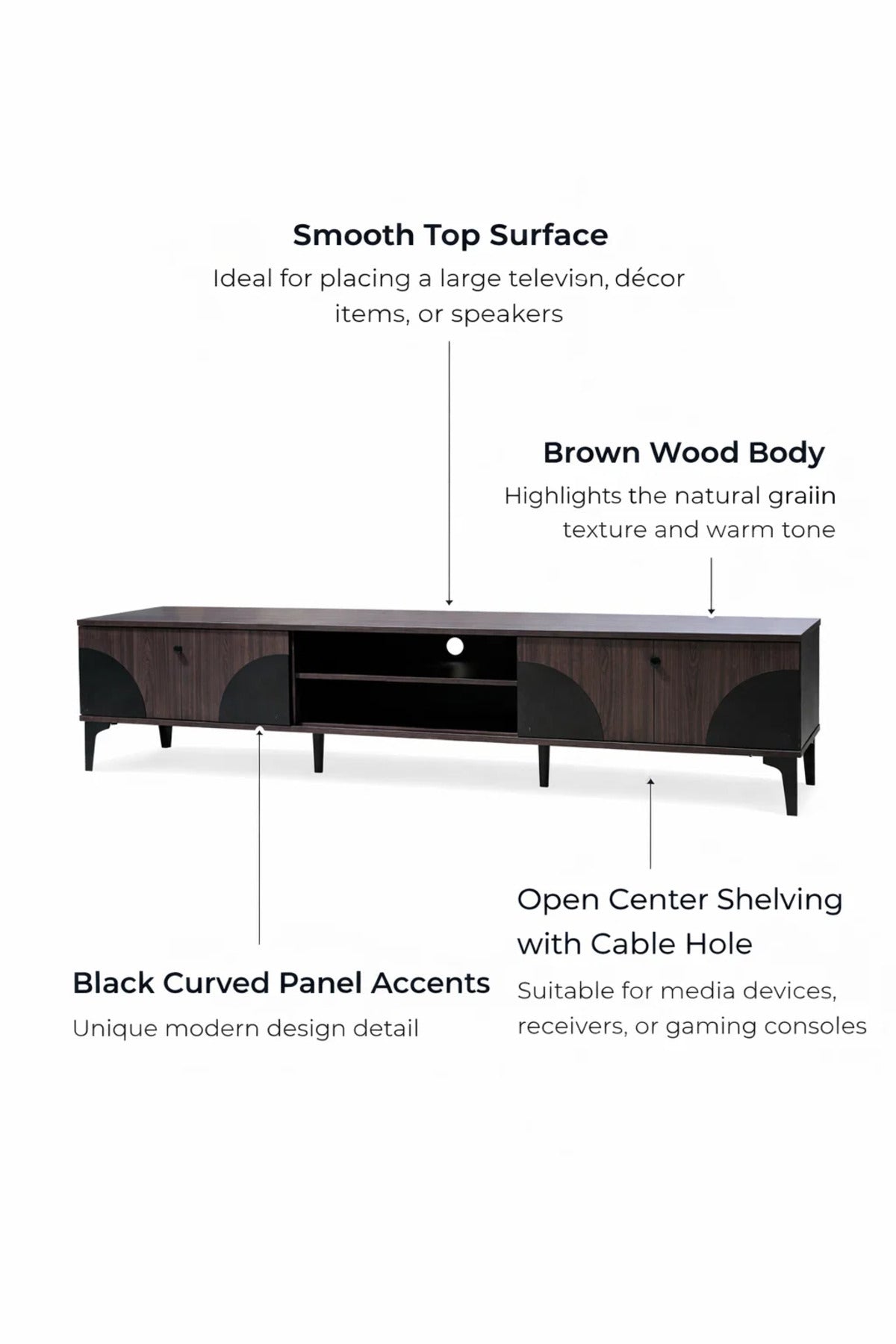 Brown & Black TV Stand √ê 180x40x45 cm Modern Plasma Table with Cabinets & Shelves