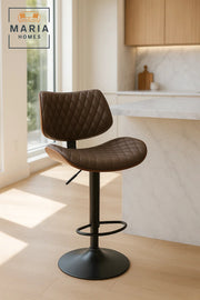 Modern Adjustable Brown Bar Stool for Kitchen Island & Home Bar, Swivel, Padded & Ergonomic