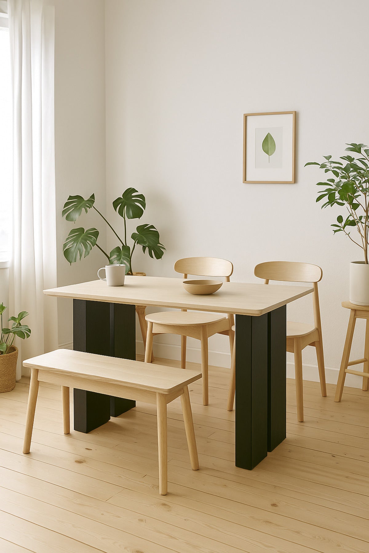 Modern Wooden Dining Table with Black Legs Stylish Table for Dining Room 130_80_76 cm
