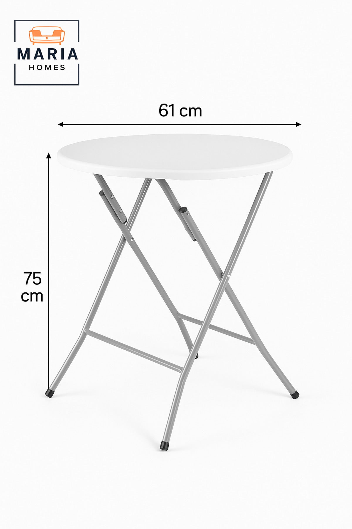 White Folding Table Portable Round Table for Balcony, Garden, Patio, and Indoor Use size 61_75 cm
