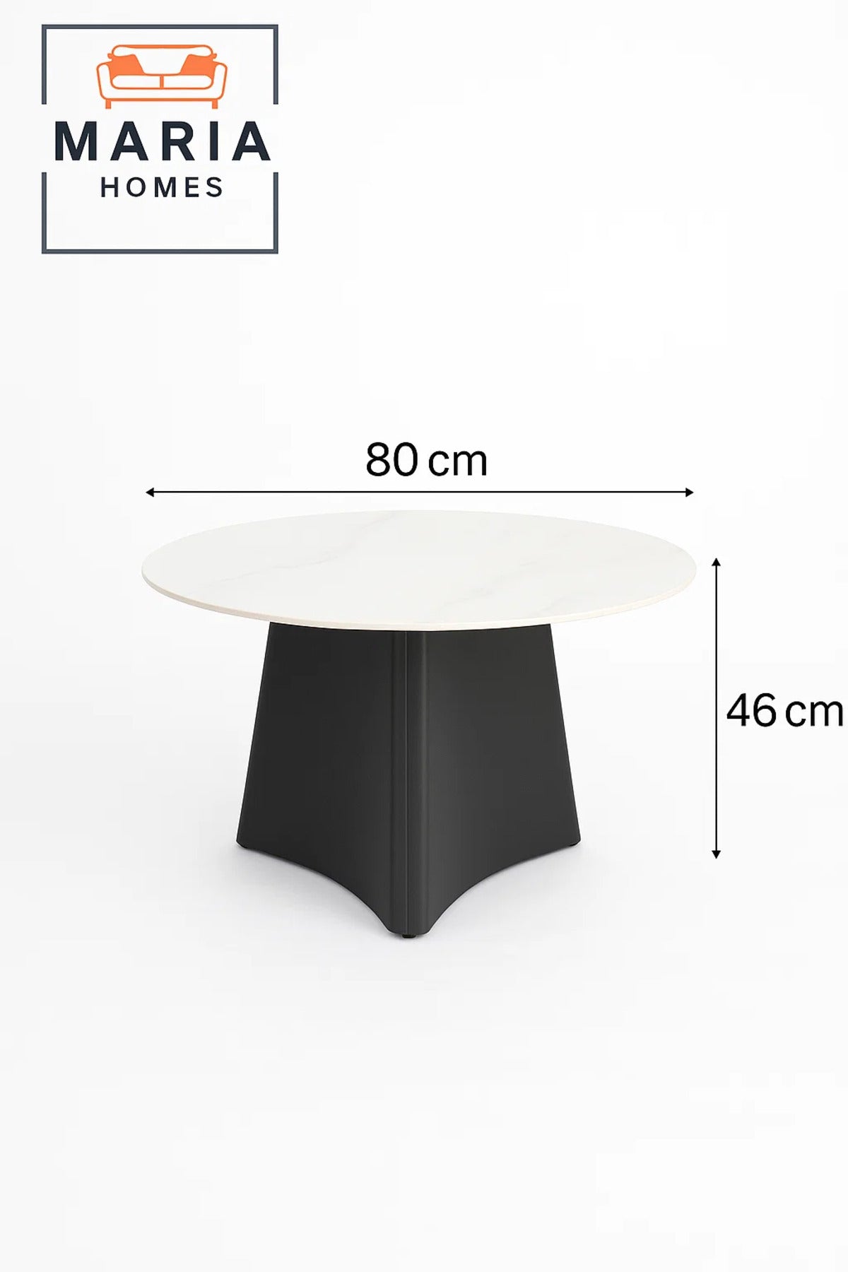 Modern marble round coffee table with matte black base 80*46