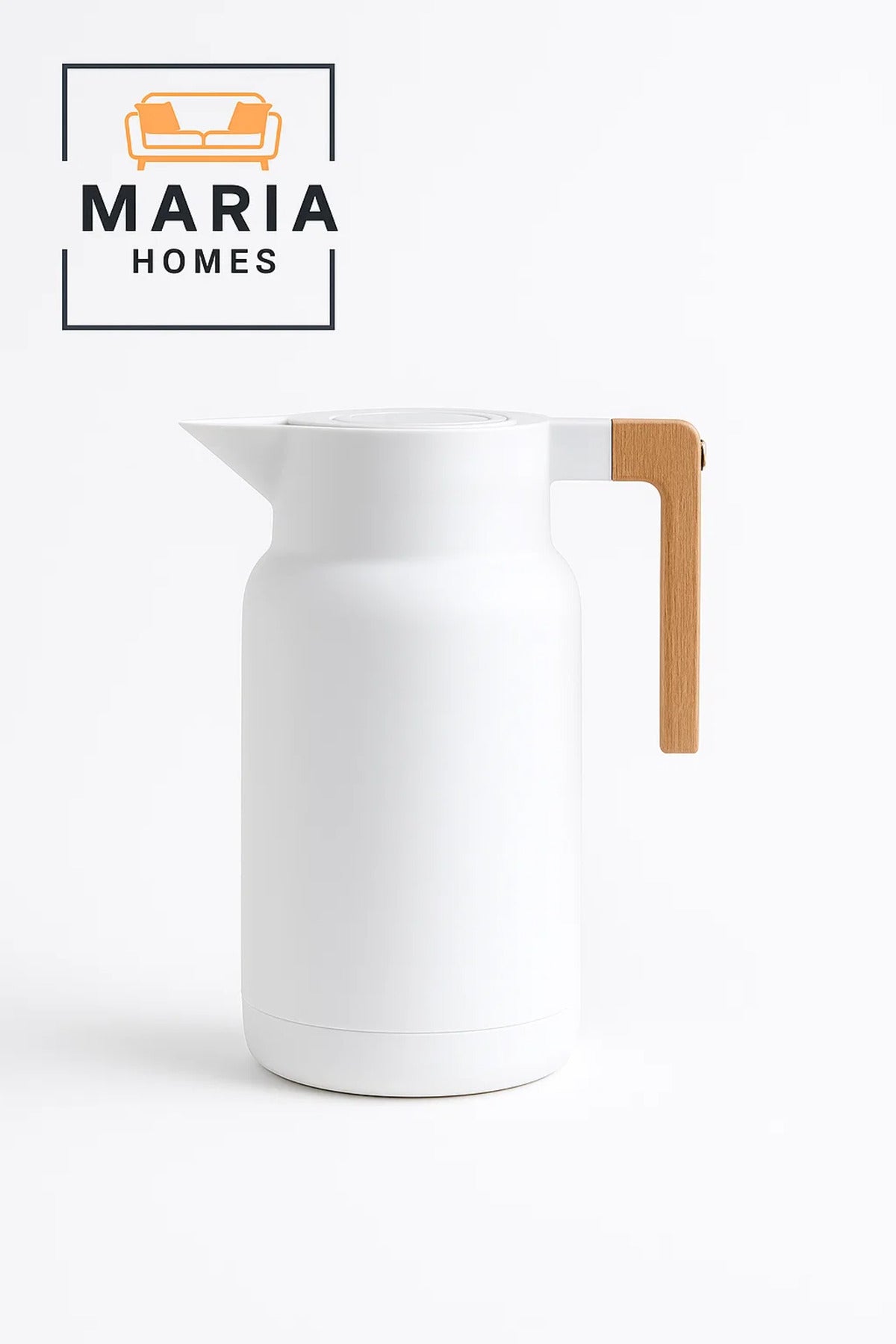 Matte White Thermal Insulated Carafe with Wooden Handle