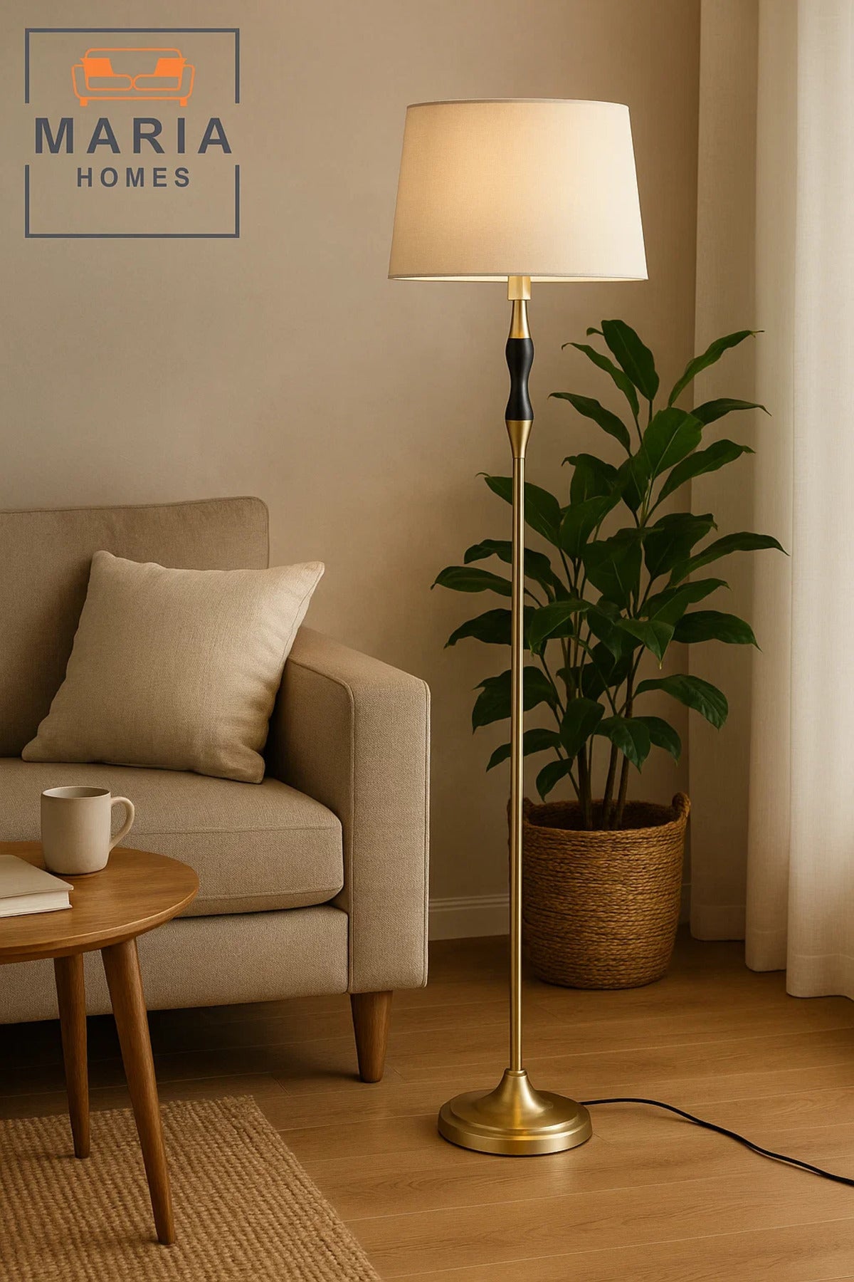 Classic Floor Lamp in Brown and Black with Gold Base