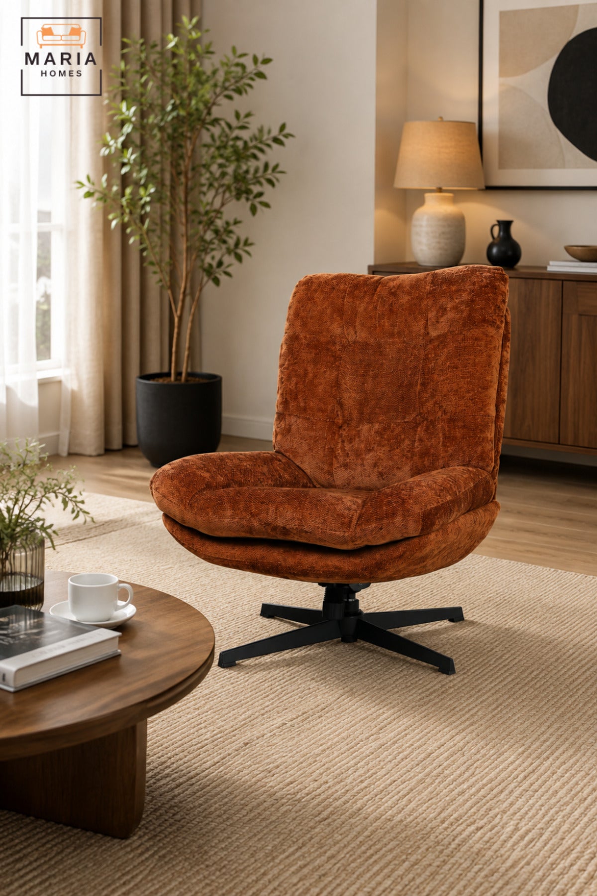 Modern Swivel Lounge Chair with Tufted High Back & Deep Cushioned Seat | Contemporary Accent Chair for Living Room, Bedroom, Office & Reading Area