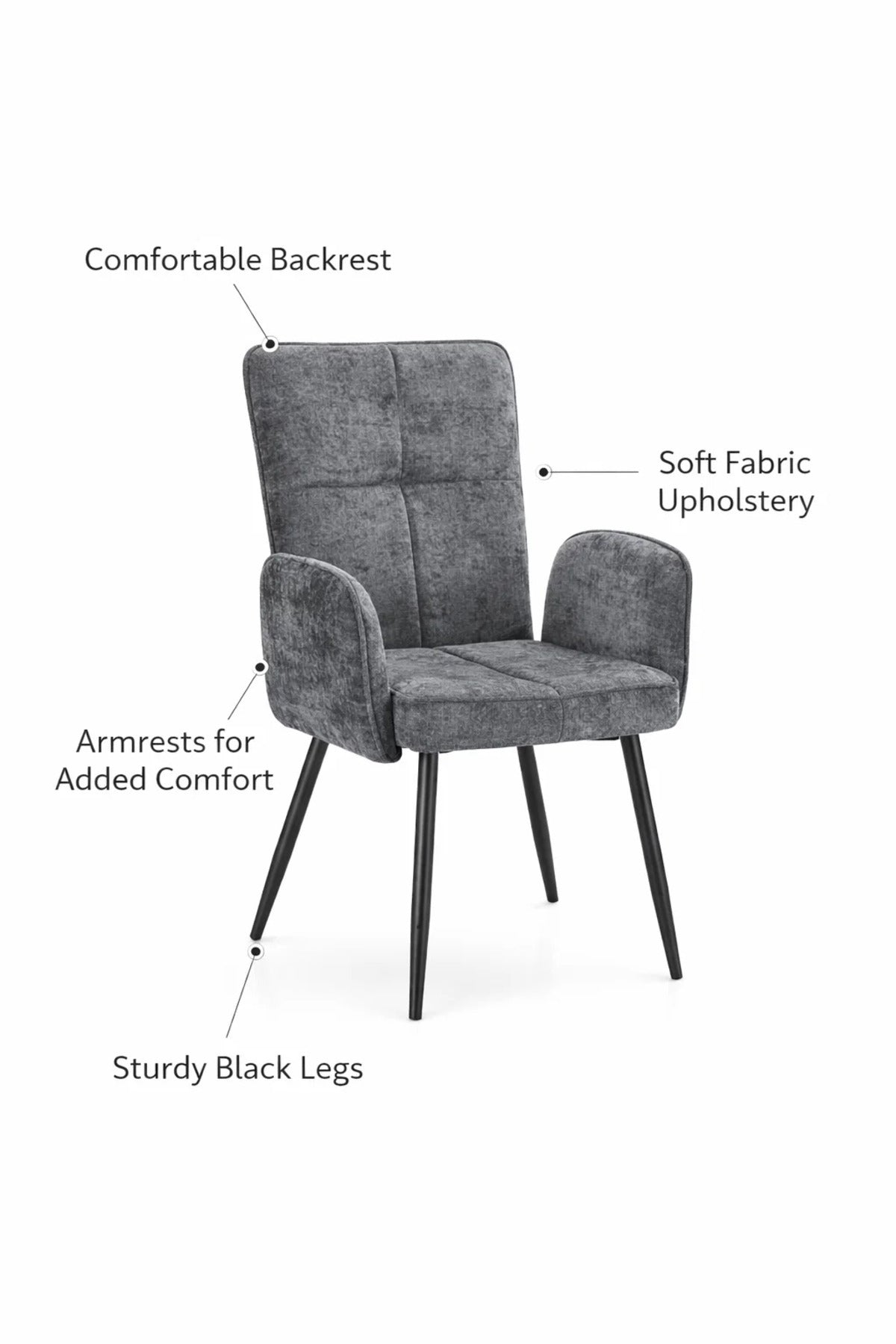 Grey Upholstered Dining Chair with Armrests and Metal Legs 96x49x46cm grey upholstered