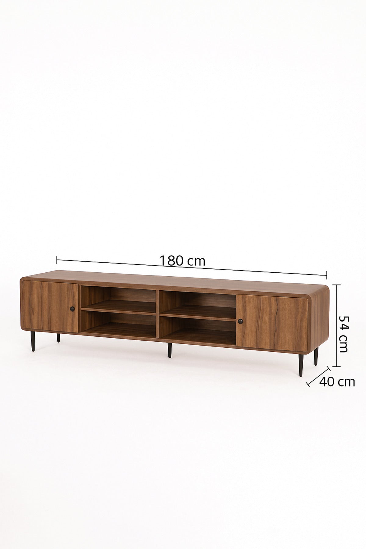 Walnut Wooden TV Stand 180_40_54 cm Ð Modern TV Unit with Open Shelves and Side Cabinets for Living