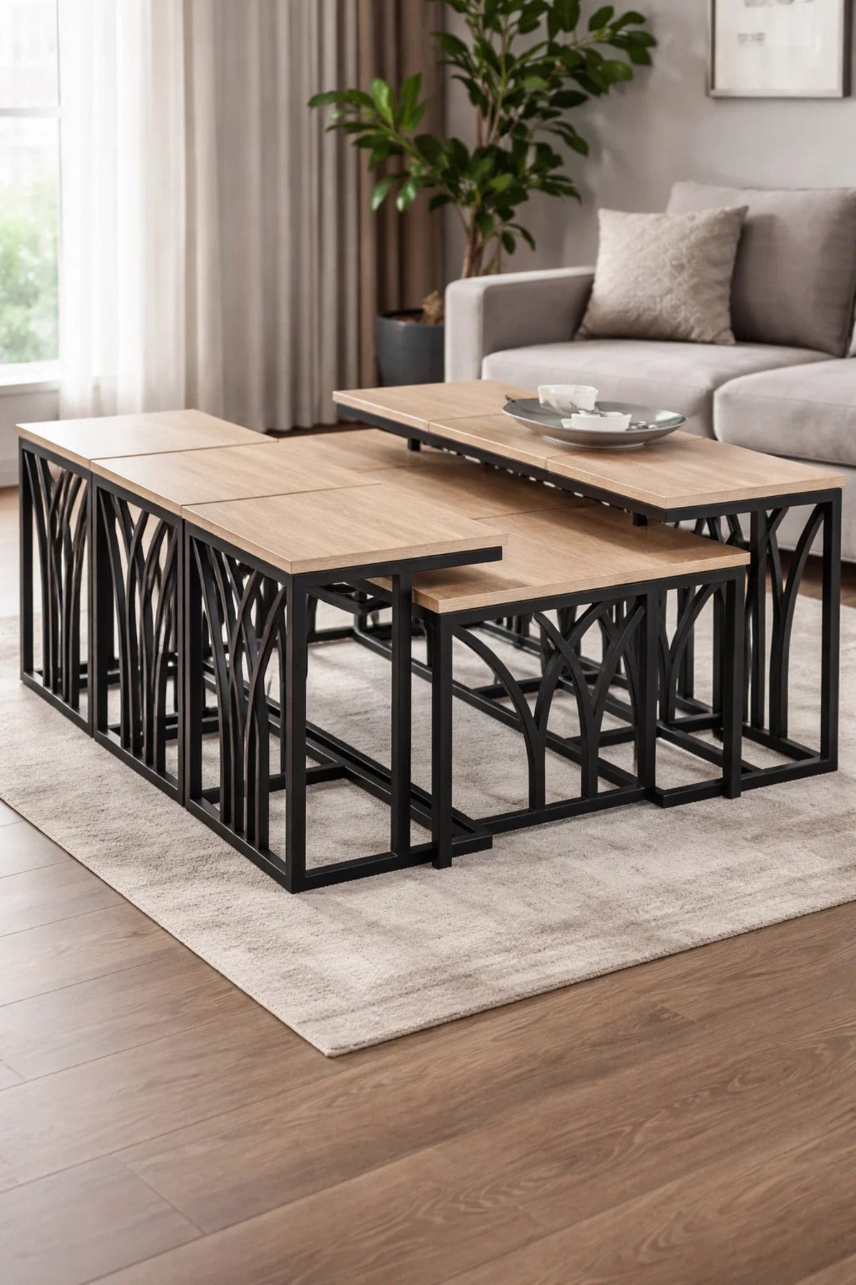 Modern Wood Coffee Table Set with 6 Side Tables 130 _ 70 45 cm modern wood coffee