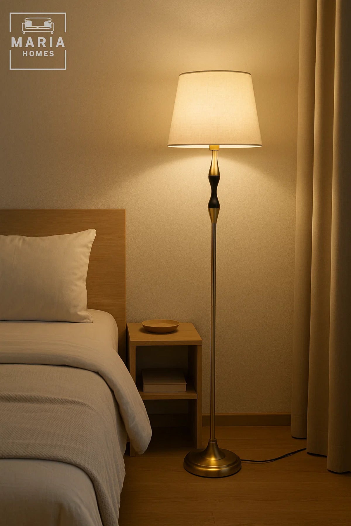 Classic Floor Lamp in Brown and Black with Gold Base