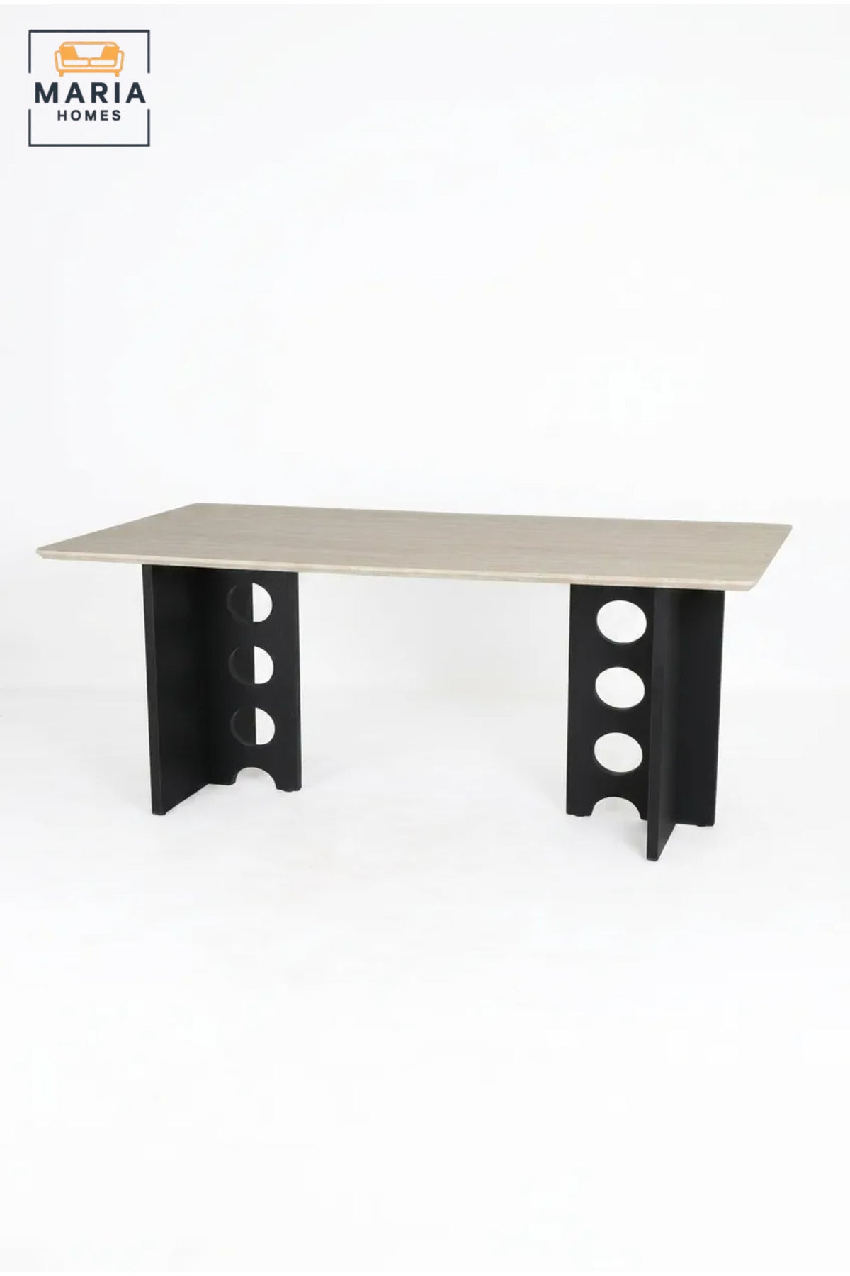 Large Rectangular Dining Table with Wooden Top and Decorative Cut-Out Base, Modern Table for Dining Room, Kitchen, Café and Restaurant