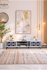Modern TV Unit with Geometric Door Design and Open Storage √ê Contemporary Entertainment Center