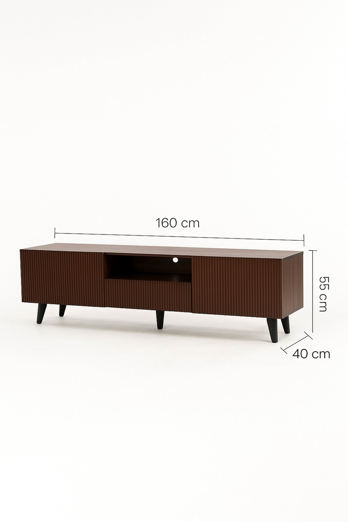 Brown Wooden TV Stand 160_40_55 cm Ð Modern Ribbed Design TV Unit with Storage Cabinets and