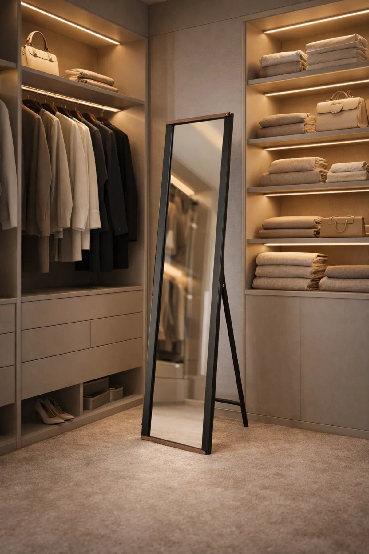 Modern Full Length Floor Mirror with Black and Brown Frame
