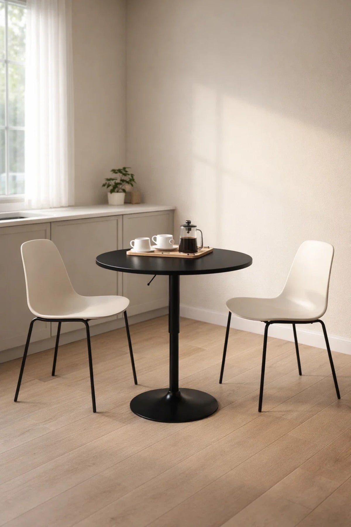 Modern Black Round Bistro Table 70cm Adjustable Height Pedestal Stand for Kitchen Dining Area