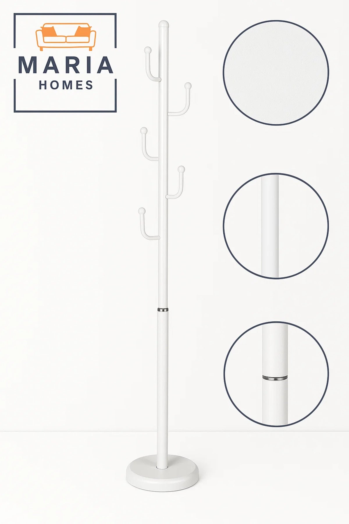 White Metal Coat Rack with Rounded U-Shaped Hooks