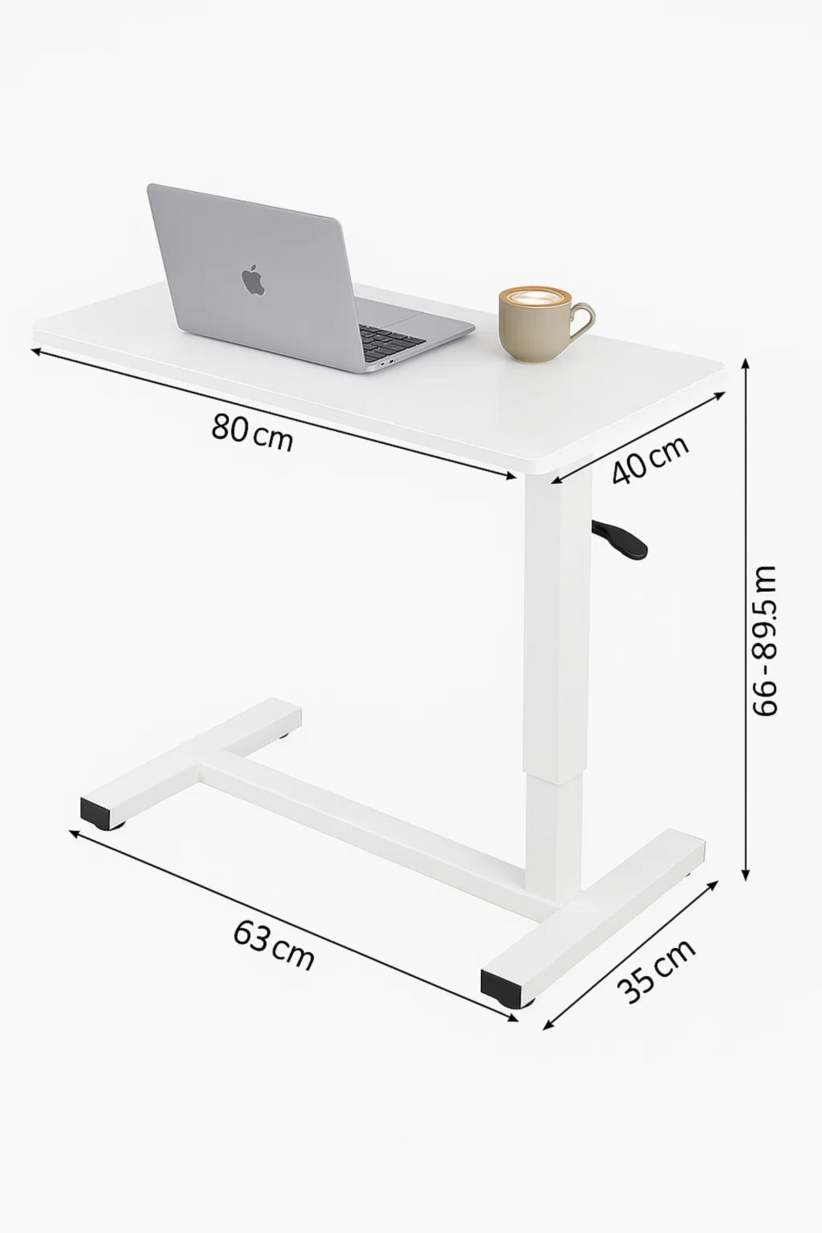 Adjustable Overbed Sofa Table √ê White Laptop Desk with T-Shaped Base for Living Room